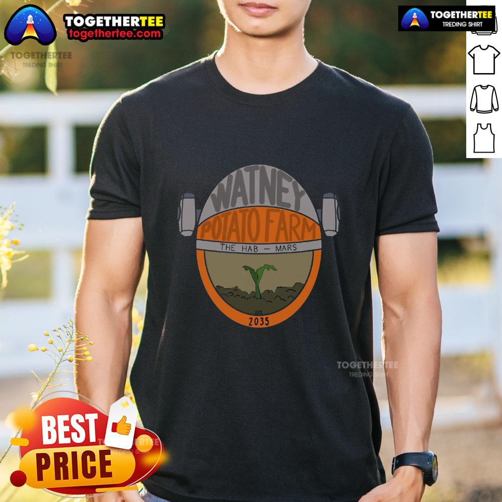 Alt Text: Official Watney Potato Farm The Hab Mars Est 2035 T-Shirt featuring a unique space-themed design for fans.