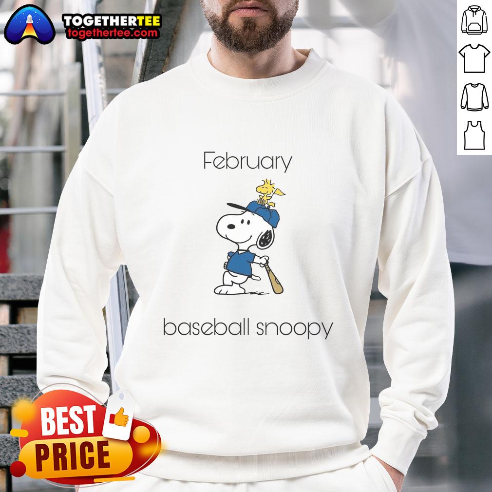 Original February Baseball Snoopy Woodstock sweatshirt featuring vibrant graphics of Snoopy and Woodstock.