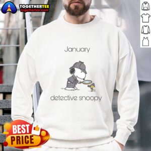 Alt Text: Original January Detective Snoopy and Woodstock sweatshirt featuring vibrant cartoon designs and cozy style.