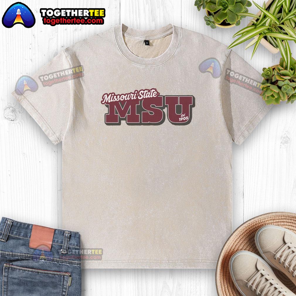 Alt Text: Premium Missouri State Est. 1905 maroon washed t-shirt featuring a vintage design and soft, comfortable fabric.