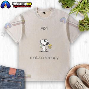 Alt Text: Pretty April Matcha Snoopy Woodstock washed t-shirt featuring vibrant colors and playful cartoon design.