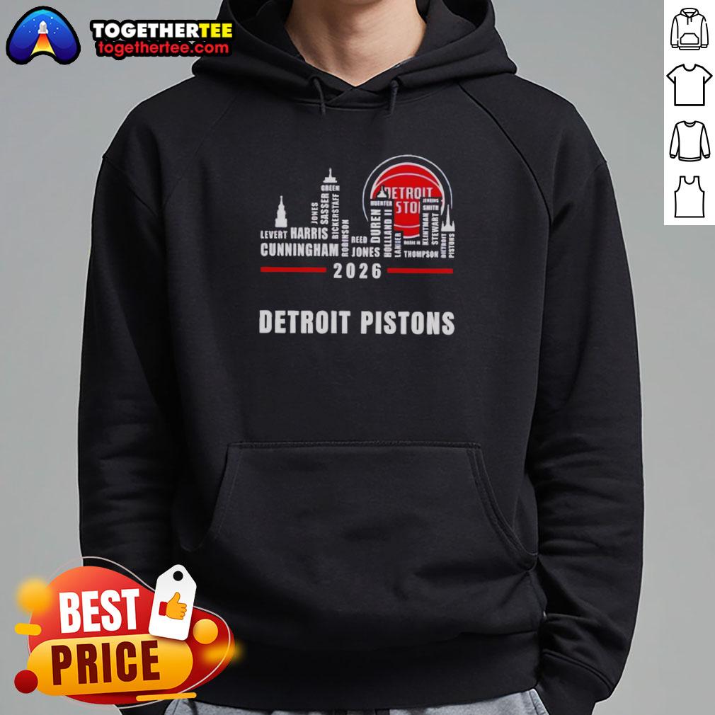 Stylish Detroit Pistons 2026 hoodie featuring the city skyline and the greatest of all time players design.