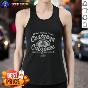 Pretty Seinfeld X New York Yankees Costanzas Calzones tank top featuring iconic characters and vibrant design.