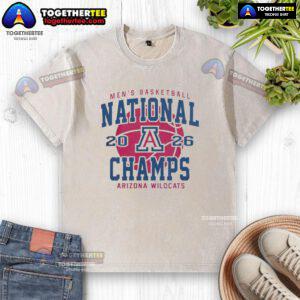 Top Arizona Wildcats 2026 NCAA Men's Basketball Championship Game washed t-shirt, showcasing team pride in Indianapolis, Indiana.