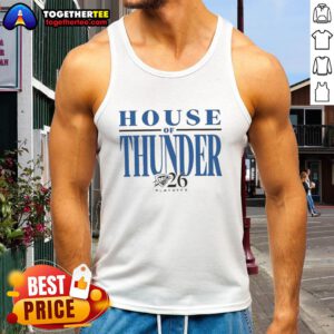 2026 OKC Thunder playoffs tank top featuring vibrant team colors and logo, perfect for fans supporting the Thunder.