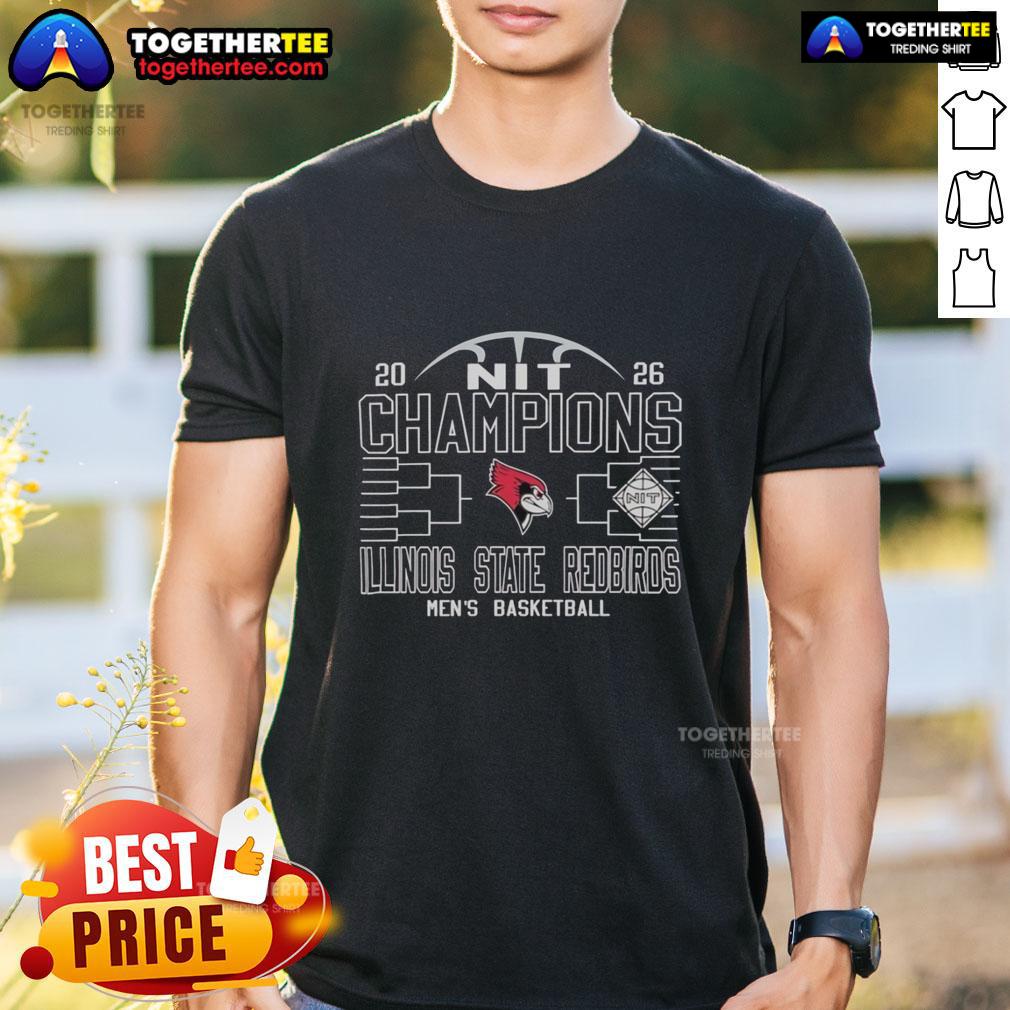 Alt Text: Illinois State Redbirds Men's Basketball NIT Champions 2026 T-Shirt featuring team logo and championship graphics.