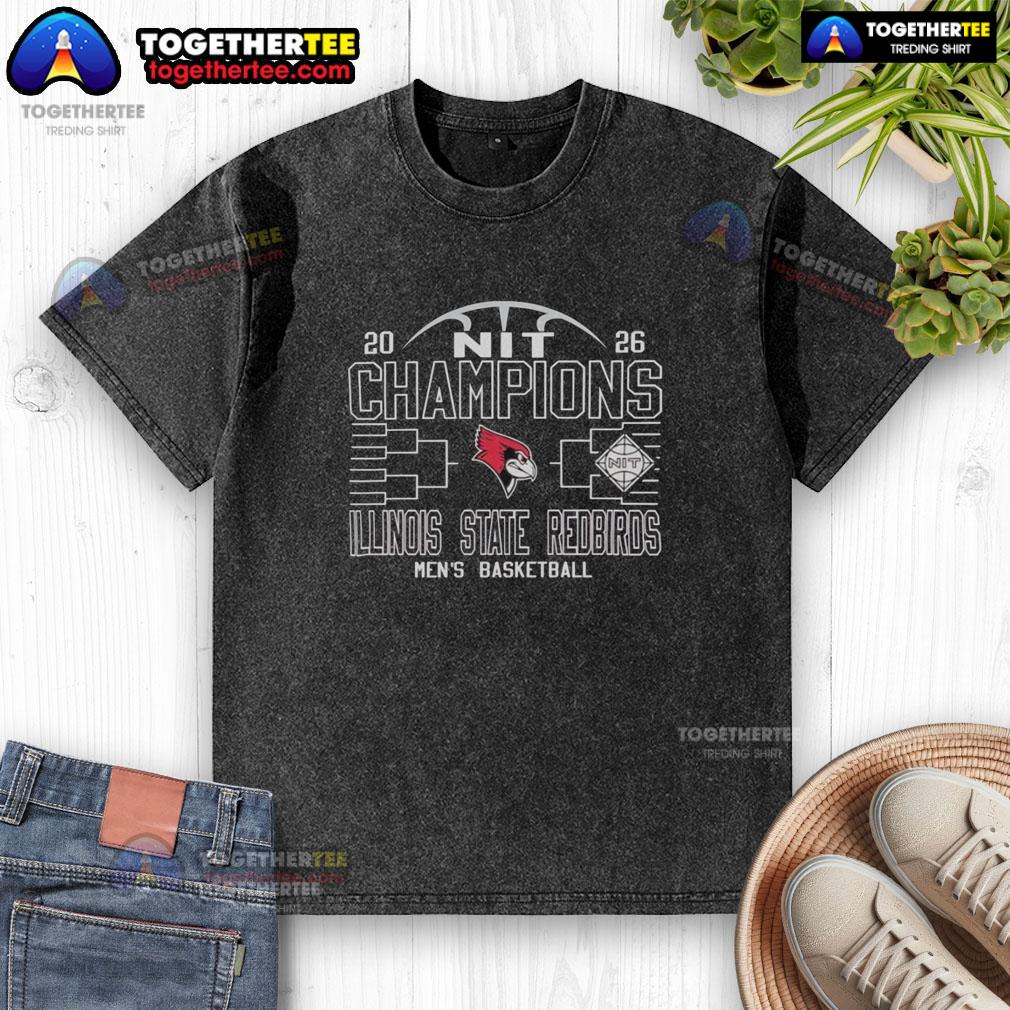 Alt Text: Top Illinois State Redbirds Men's Basketball NIT Champions 2026 washed t-shirt featuring team colors and logo.