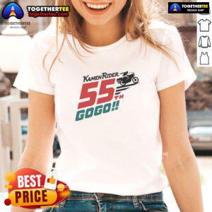 Alt Text: Top Kamen Rider 55th Gogo Biker Ladies Tee featuring vibrant design and stylish fit for fans of the iconic series.