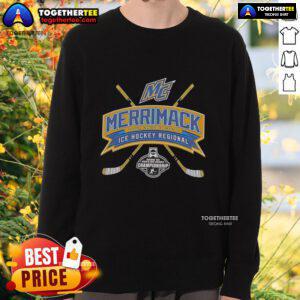 Merrimack 2026 NCAA Division I Men's Ice Hockey Regional sweatshirt in navy blue, featuring team logo and stylish design.