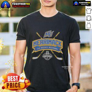 Top Merrimack 2026 NCAA Division I Mens Ice Hockey Regional T-Shirt featuring team colors and logo design.
