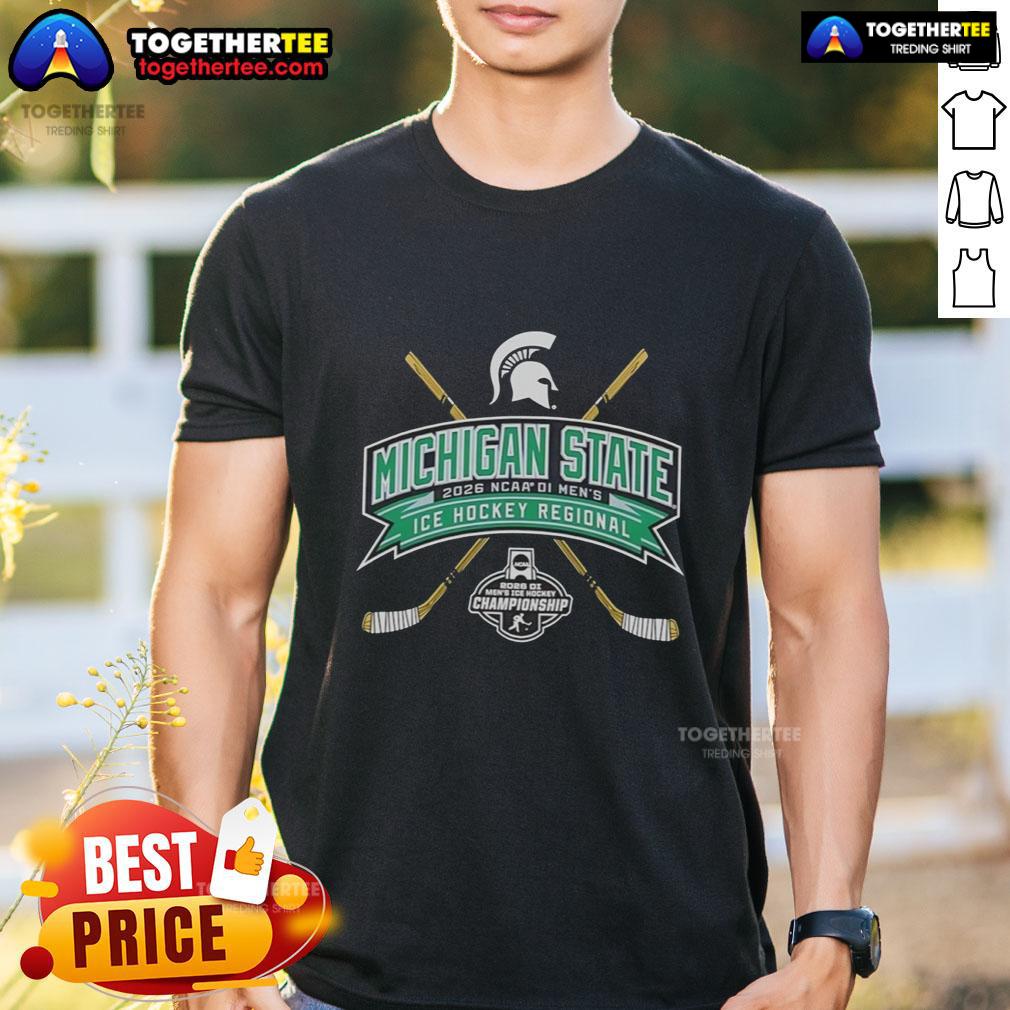 Top Michigan State 2026 NCAA Division I Men's Ice Hockey Regional T-Shirt featuring team colors and logo.