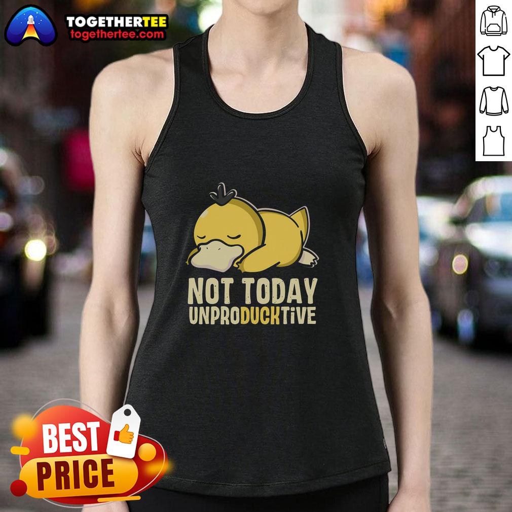 Stylish Psyduck tank top featuring 'Top Not Today Unproductive' design, perfect for Pokmon fans and casual wear.