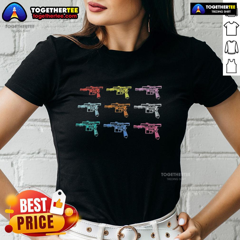 Colorful ladies tee featuring a vibrant Warhol-inspired design, perfect for fans of pop art and stylish casual wear.