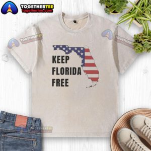 Awesome Keep Florida Free Map Washed T-Shirt featuring a vibrant graphic design of Florida's map for eco-conscious style.