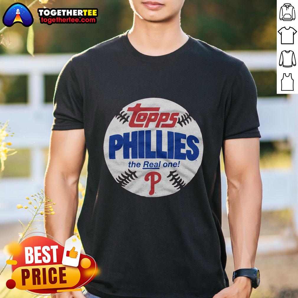 Alt Text: Awesome Philadelphia Phillies MLB x Topps Baseball The Real One T-Shirt featuring team logo and vibrant design.