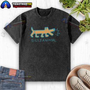 Adorable silly animal wearing a washed T-shirt, showcasing a humorous and playful vibe in a vibrant outdoor setting.