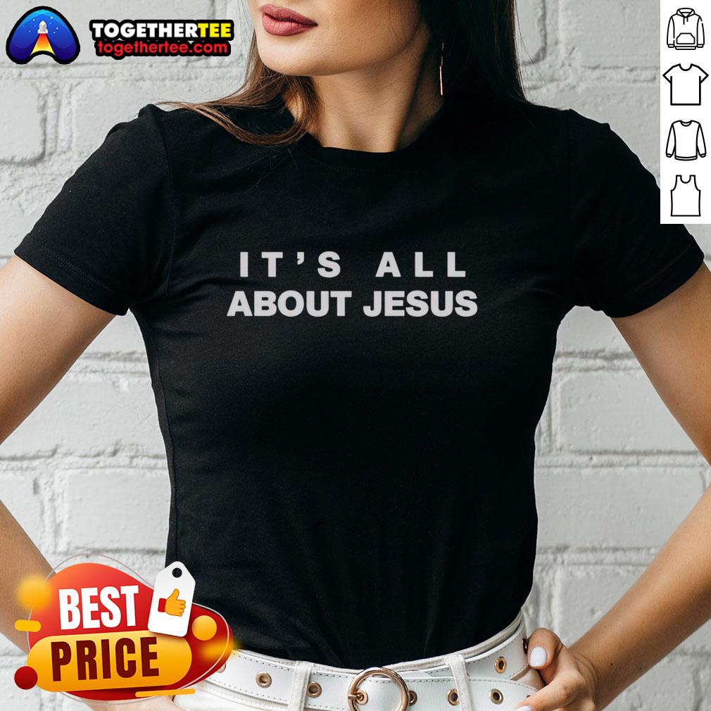 Alt text for 'Good-David-J-Harris-Jr-Its-All-About-Jesus-Ladies-Tee': Womens tee featuring 'It's All About Jesus' by David J. Harris Jr.