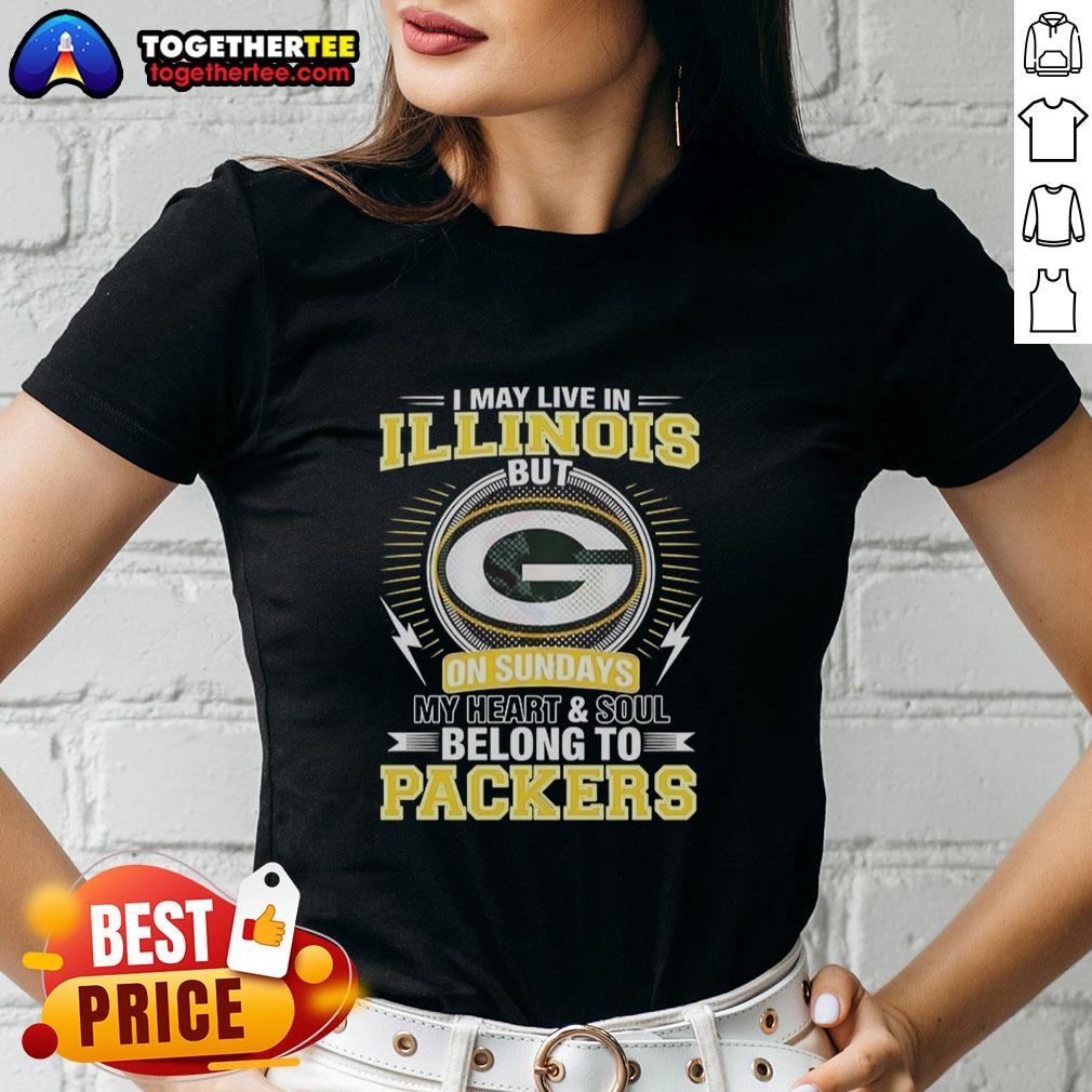 Alt Text: Good Green Bay Packers NFL ladies tee with 'My heart and soul belong to Packers' slogan, perfect for game day.