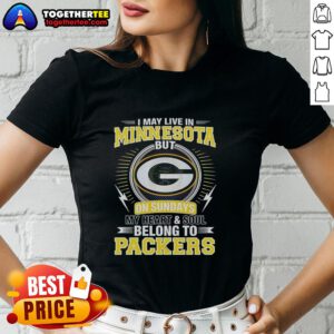 Green Bay Packers ladies tee featuring 'My heart and soul belong to Packers' design, perfect for NFL fans.