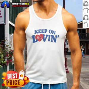 Vintage tank top featuring 'Good Keep On KC Lovin' design, perfect for casual summer outfits and Kansas City fans.