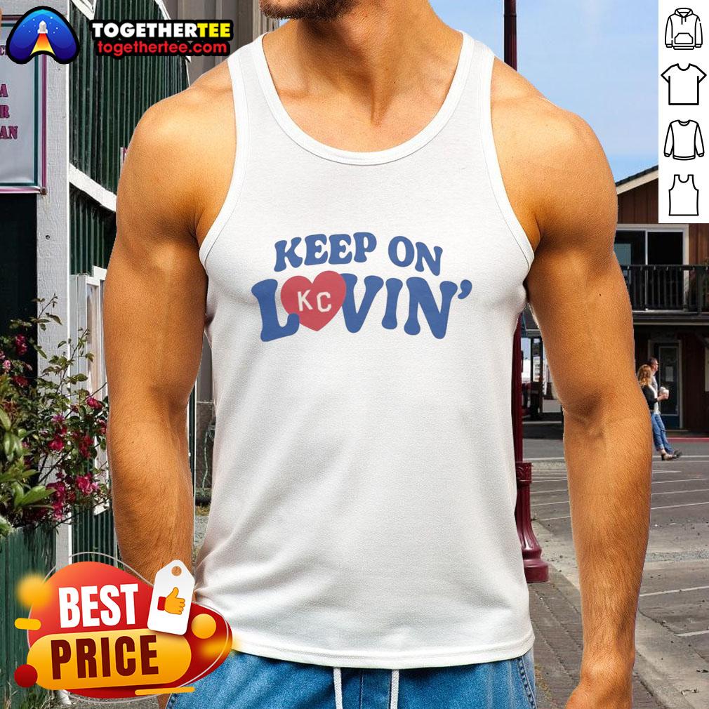 Vintage tank top featuring 'Good Keep On KC Lovin' design, perfect for casual summer outfits and Kansas City fans.