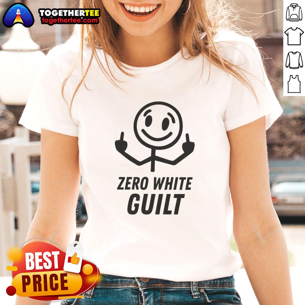 Good Zero White Guilt Middle Finger Ladies Tee featuring bold graphic design on a stylish women's t-shirt.
