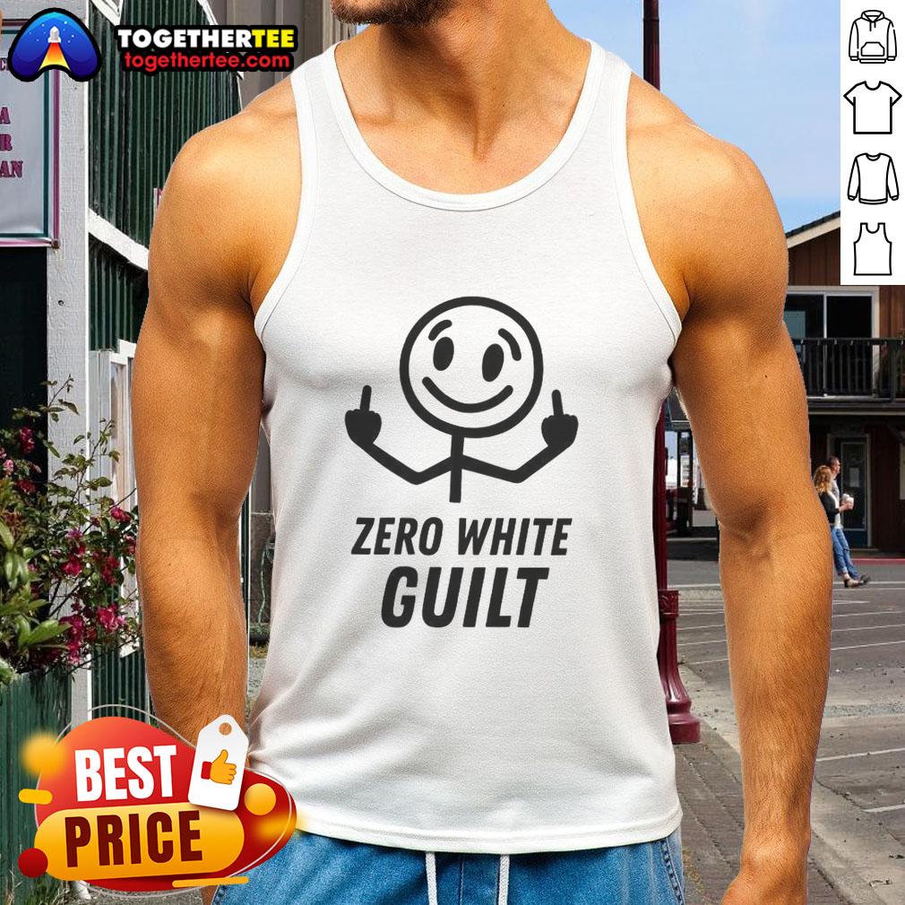 Good Zero White Guilt Middle Finger Tank Top featuring bold graphic design on a stylish black background.