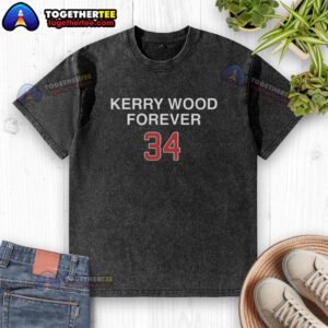 Hot Kerry Wood Forever 34 Chicago Cubs washed t-shirt in blue, celebrating Cubs legend with vintage style.
