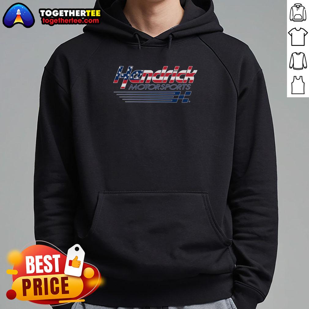 Official Hendrick Motorsports Team Collection athletic heather gray patriotic logo hoodie for fans and racing enthusiasts.