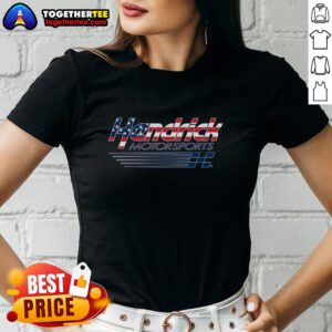 Official Hendrick Motorsports Team Collection Heather Gray Patriotic Logo Ladies Tee, perfect for racing fans.