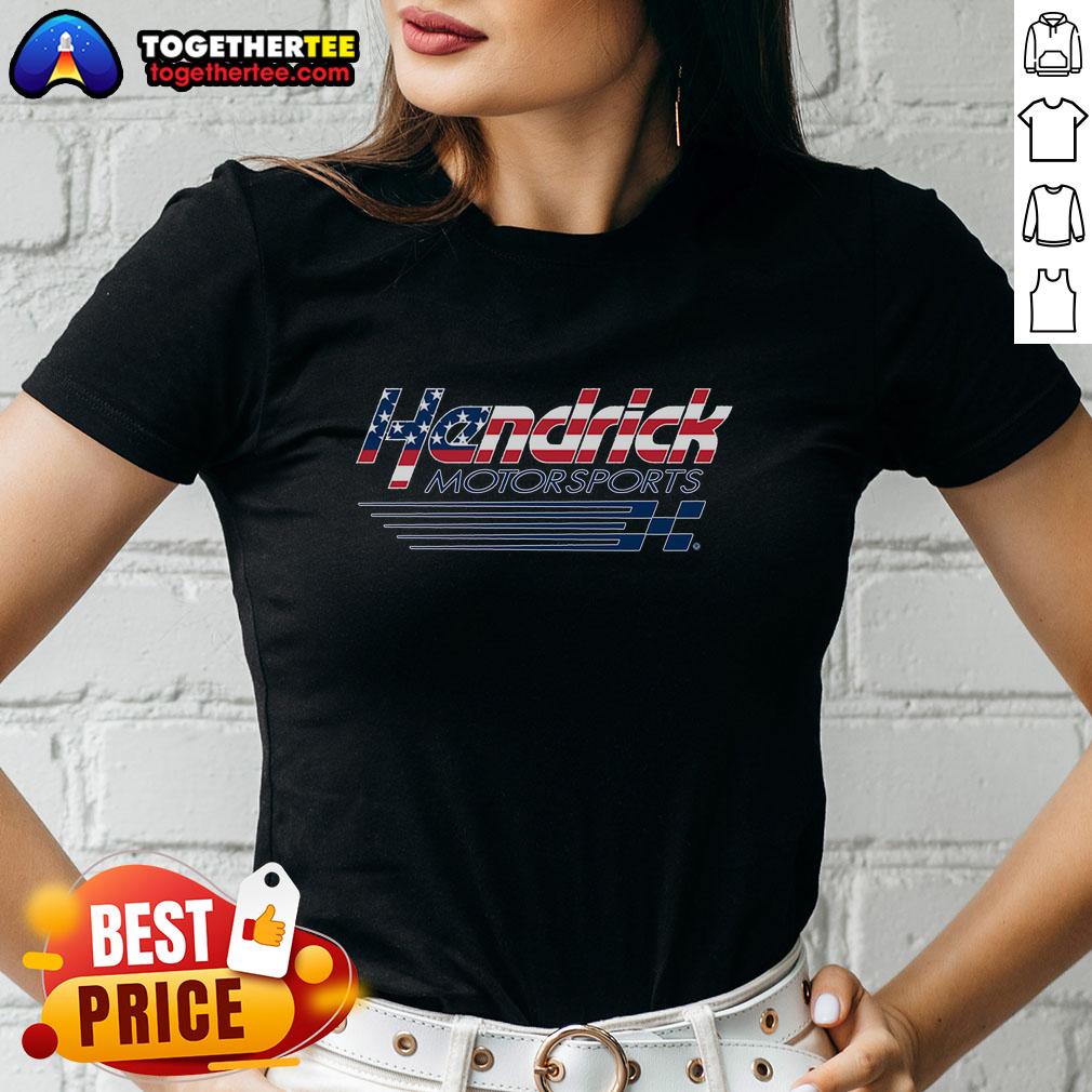 Official Hendrick Motorsports Team Collection Heather Gray Patriotic Logo Ladies Tee, perfect for racing fans.