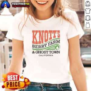 Official Knotts Berry Farm and Ghost Town California ladies tee featuring vibrant design and comfortable fit.