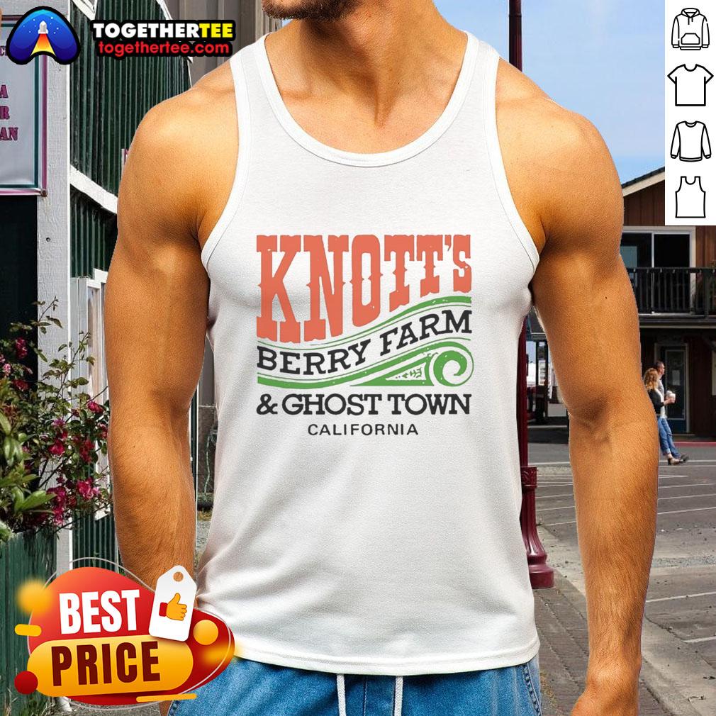 Official Knott's Berry Farm and Ghost Town California tank top featuring vibrant graphics and iconic park branding.
