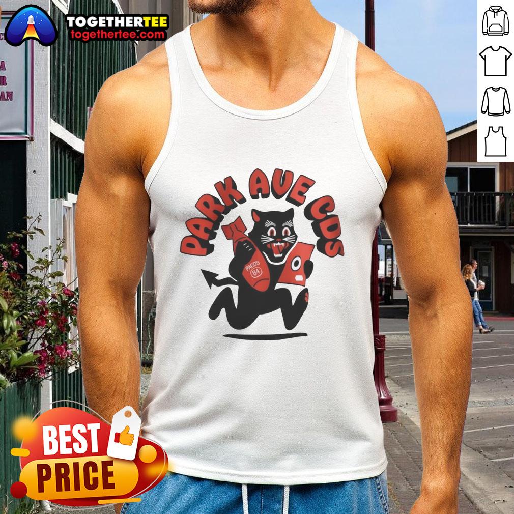 Alt Text: Original Black Cat Park Ave Cos Tank Top featuring a stylish design for casual wear and feline lovers.