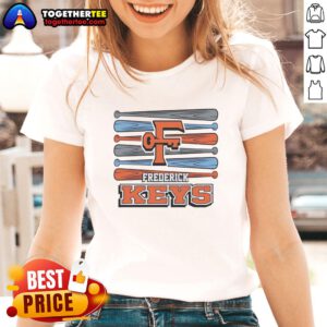 Original Frederick Keys baseball logo on a stylish ladies tee, perfect for fans and casual wear.