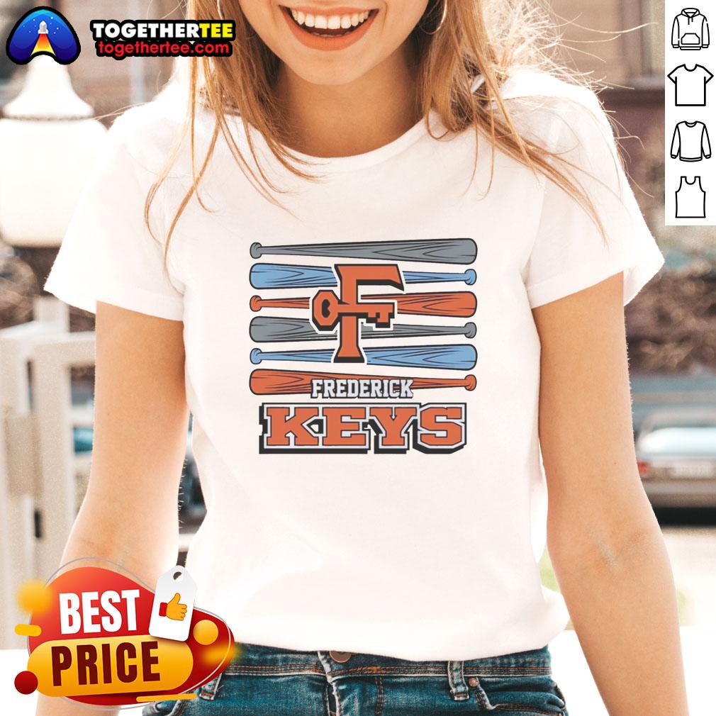 Original Frederick Keys baseball logo on a stylish ladies tee, perfect for fans and casual wear.