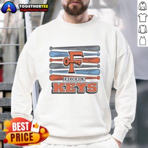 Original Frederick Keys baseball logo sweatshirt featuring vibrant colors and classic team design.