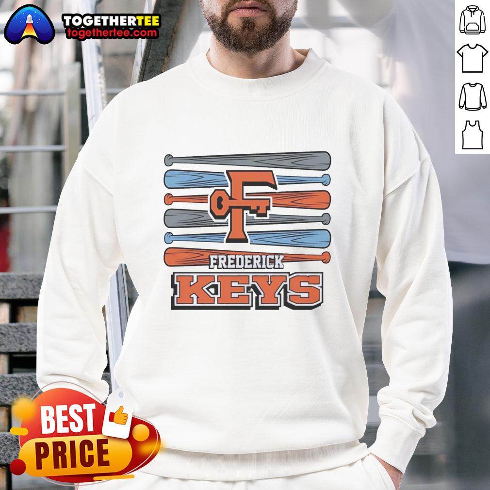 Original Frederick Keys baseball logo sweatshirt featuring vibrant colors and classic team design.