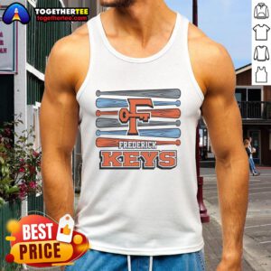 Original Frederick Keys baseball logo tank top featuring vibrant colors and a sporty design, perfect for fans.