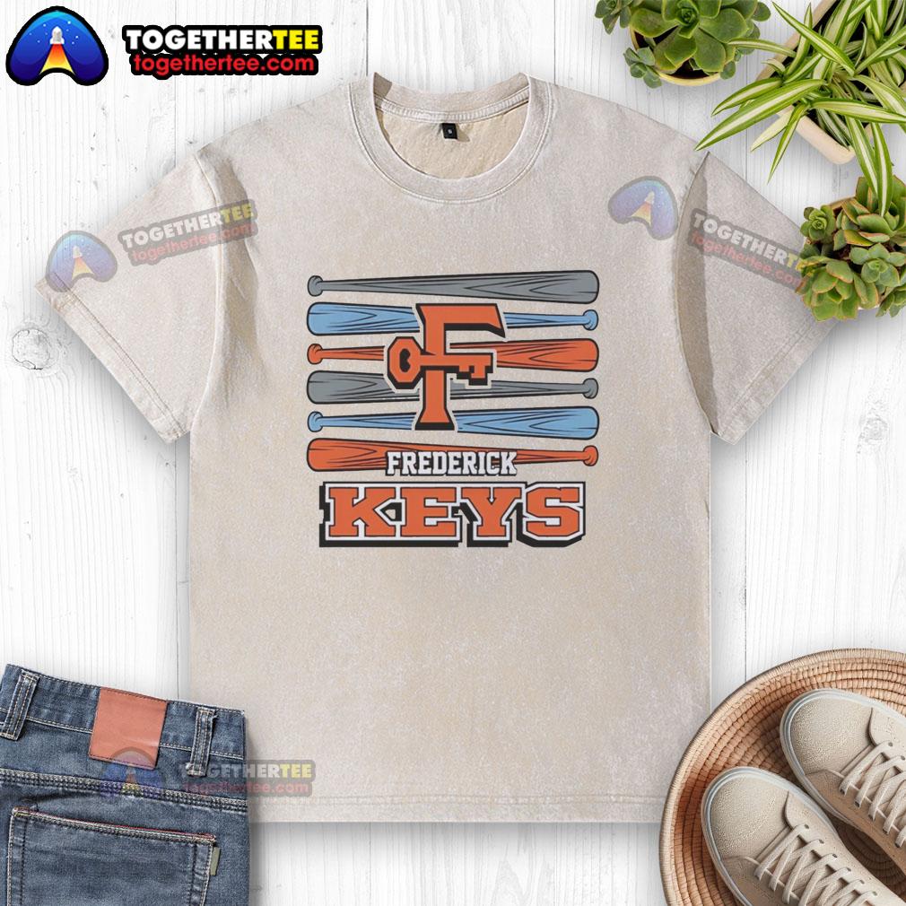 Original Frederick Keys baseball logo on a washed t-shirt, showcasing vintage sports apparel style.