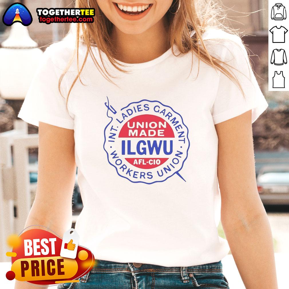 ILGWU AFL-CIO logo on a women's tee, representing the Original International Ladies Garment Workers Union.