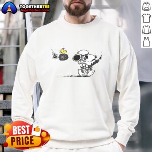Top Snooptrooper sweatshirt featuring Snoopy and Woodstock as Stormtroopers from Star Wars, perfect for fans and cozy wear.