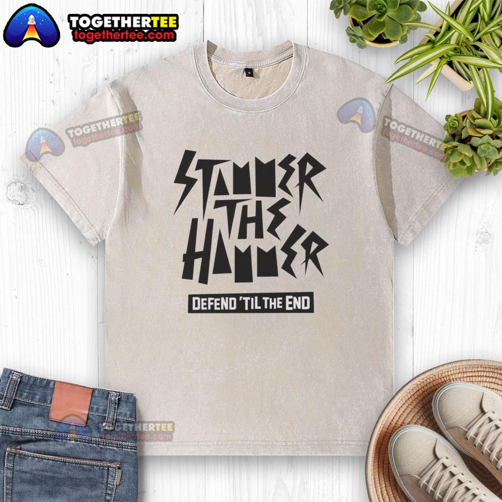 Top Stammer The Hammer Defend Til The End washed t-shirt in casual style, perfect for everyday wear and fan apparel.