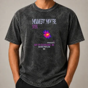 Funny Modest Mouse House Of Blues Anaheim CA Oct 21 2026 Poster printed on a grey washed t shirt front view