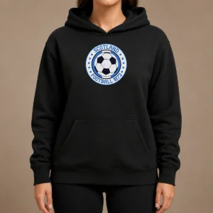 Funny Scotland Football 1873 Vintage Soccer Hoodie in dark grey, featuring retro football graphic and comfortable fit