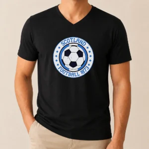 Funny Scotland Football 1873 Vintage Soccer V Neck Shirt featuring classic football design on soft fabric