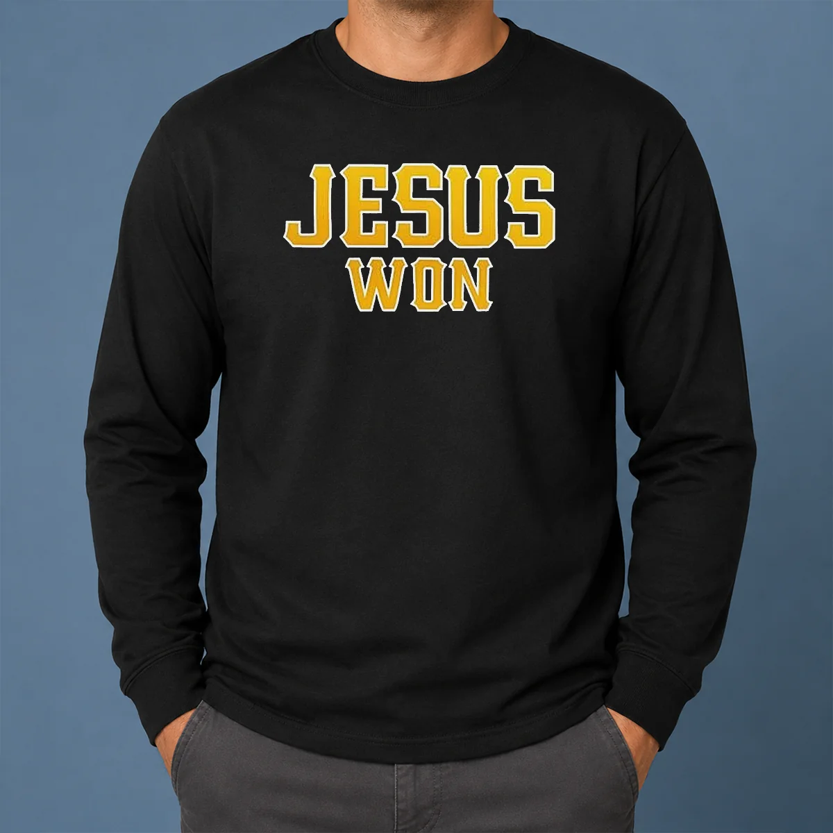 Good Jesus Won Christian Religious Faith Inspirational Quote Sport Style Long Sleeve Shirt Good Jesus Won Christian Religious Faith Inspirational Quote Sport Style Long Sleeve Shirt