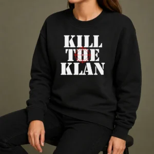 Good Kill The Klan Anti Racism Crosshair Target Graphic Statement Sweater in black, featuring bold anti-racism graphic on front