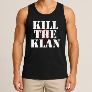 Good Kill The Klan Anti Racism Crosshair Target Graphic Statement Tank Top in black with bold white and red print
