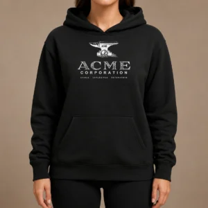 Hot ACME Corporation Anvils Explosives Detonators Hoodie in black with front logo print